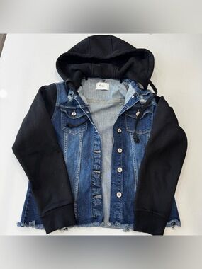 KanCan Blue Denim Jacket with Black Hood